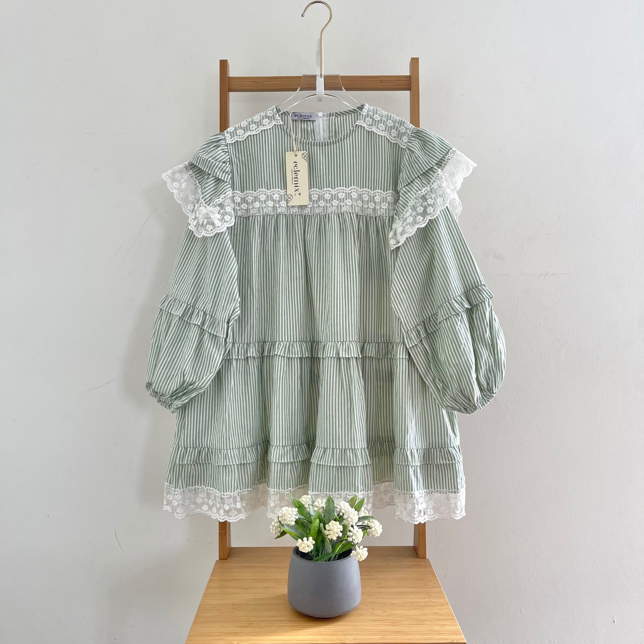 Image of Eclemix Top Nayona | Atasan Wanita Blouse Motif Stripes Renda Daily